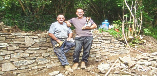 Mark and his dad working on a Cornish Stone Wall together
